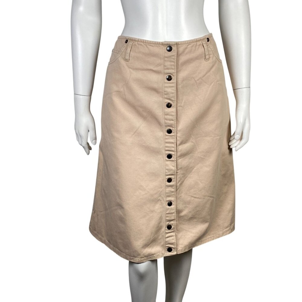 Vintage Eddie Bauer A Line Skirt Womens Size 14 Snap Up 100% Cotton Brown